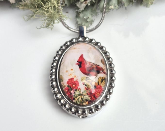 Red Cardinal Bird Urn Necklace | Memorial Ash Pendant | Cremation Ashes Jewelry | Sentimental Gifts