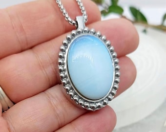 Opalite Urn Pendant Necklace : Stainless Steel Cremation Ashes Jewelry | Memorial Jewellery | Keepsake Gifts for Her