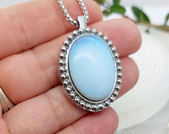 Opalite Urn Pendant Necklace : Stainless Steel Cremation Ashes Jewelry | Memorial Jewellery | Keepsake Gifts for Her