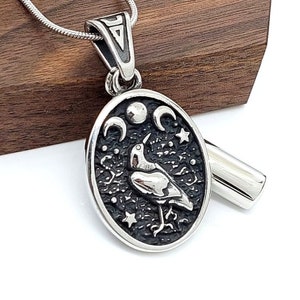 Crow with Moon Phases Urn Necklace for Ashes | Cremation Jewelry for Men or Women | Urn Jewelry | Small Urn for Ashes | Sympathy Gifts