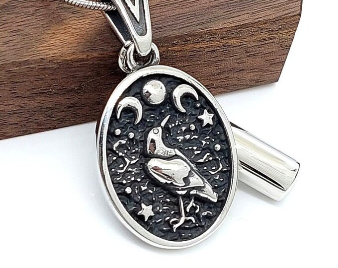 Crow with Moon Phases Urn Necklace for Ashes | Cremation Jewelry for Men or Women | Urn Jewelry | Small Urn for Ashes | Sympathy Gifts