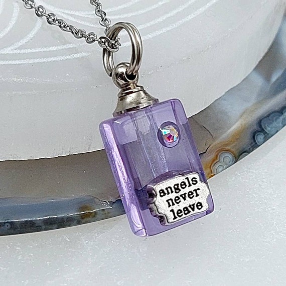 Small Cremation Jewelry Necklace for Ashes Lavender Glass Urn