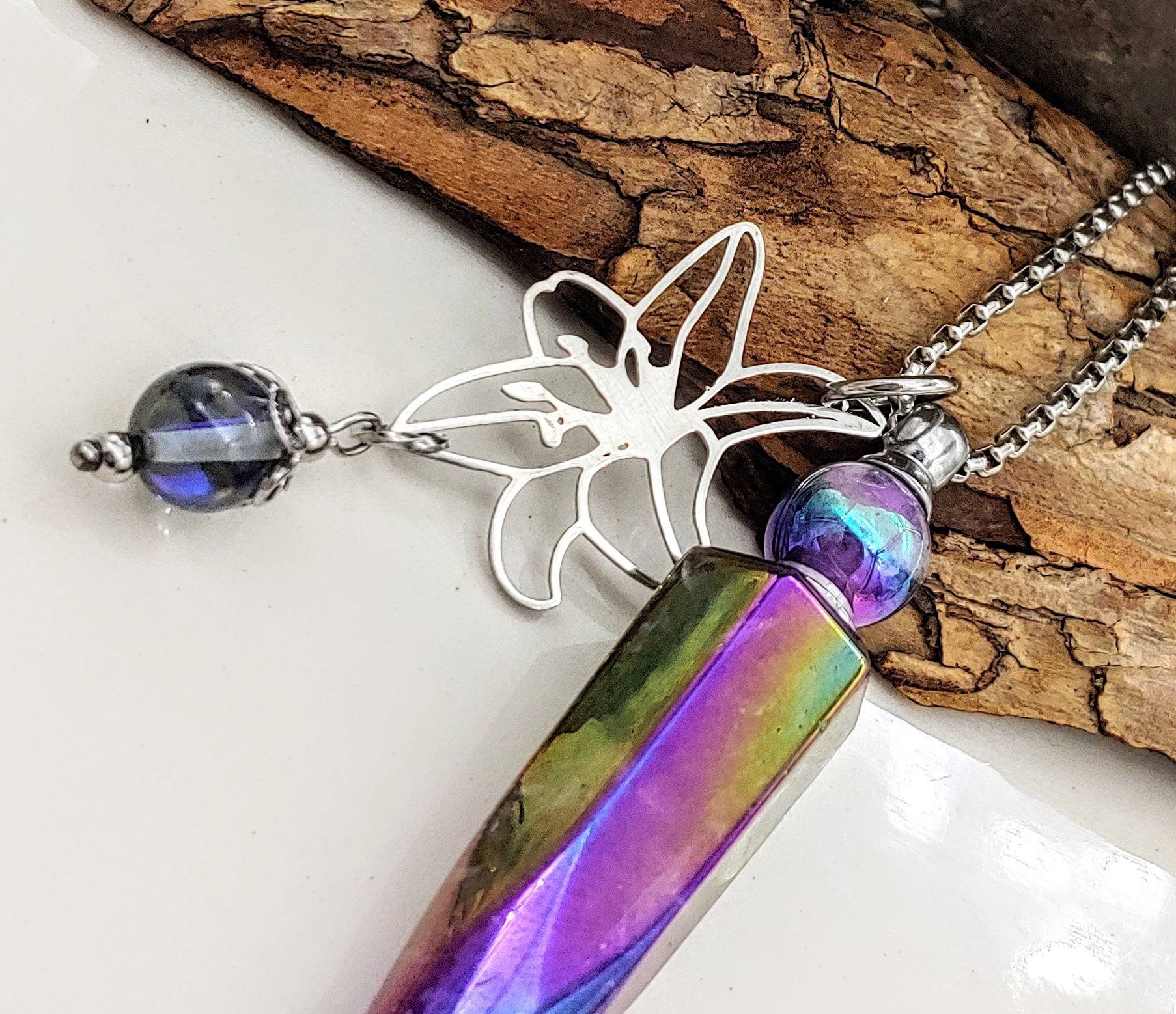 Mystic Aura Amethyst Crystal Urn Pendant Cremation Urn Jewelry