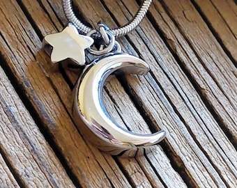 Moon and Star Memorial Cremation Jewelry Urn Necklace for two | Double Keepsake Ash Holder | Cremation Necklace for Ashes | Mom and Dad Urn