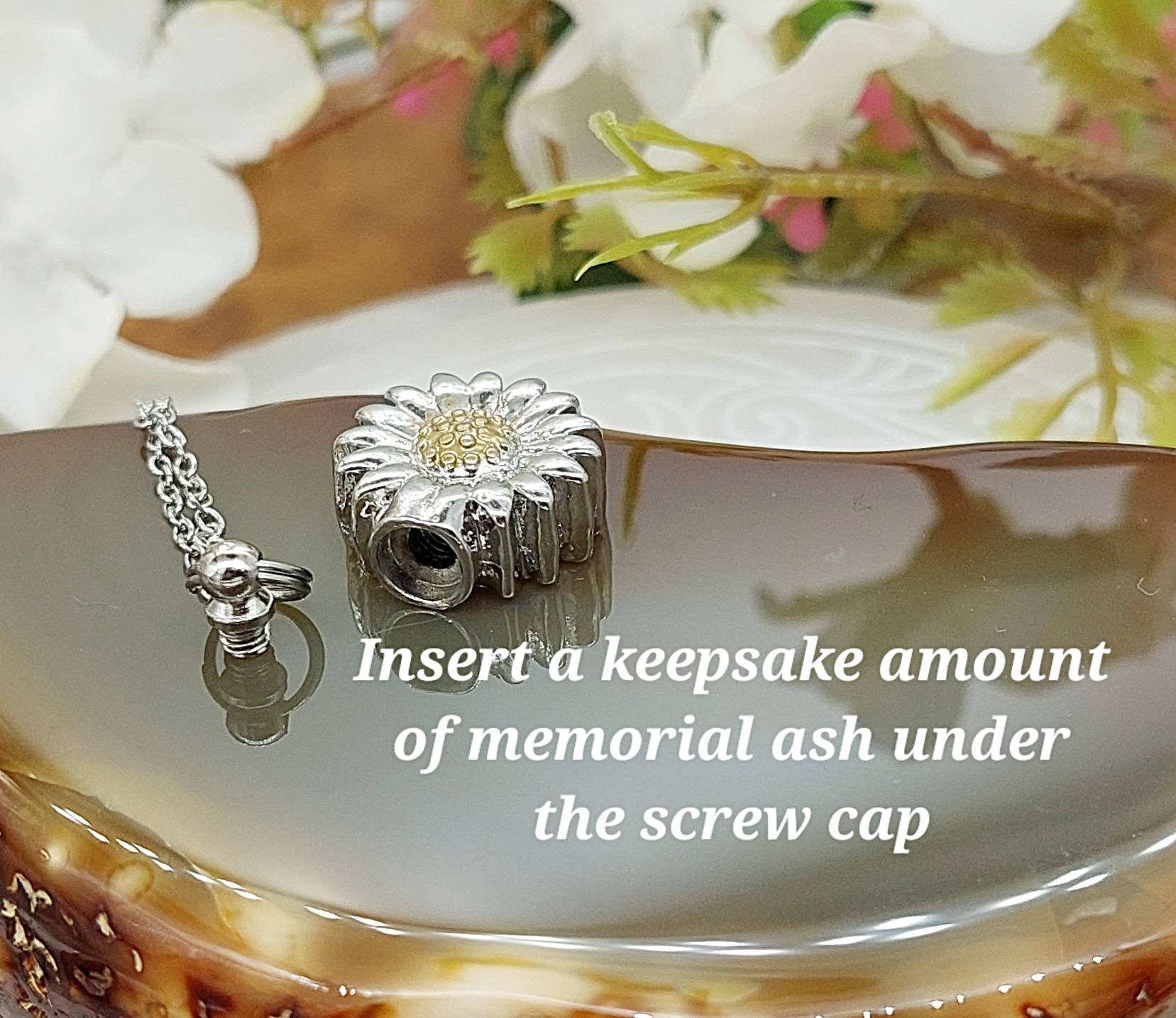 Sunflower Daisy Urn Necklace for Cremains Memorial Jewelry for Ashes