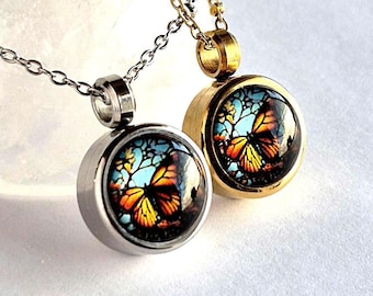 Monarch Butterfly Memorial Ash Locket | Cremation Ashes Jewelry | Butterfly Urn Necklace | Ashes Keepsake Gifts