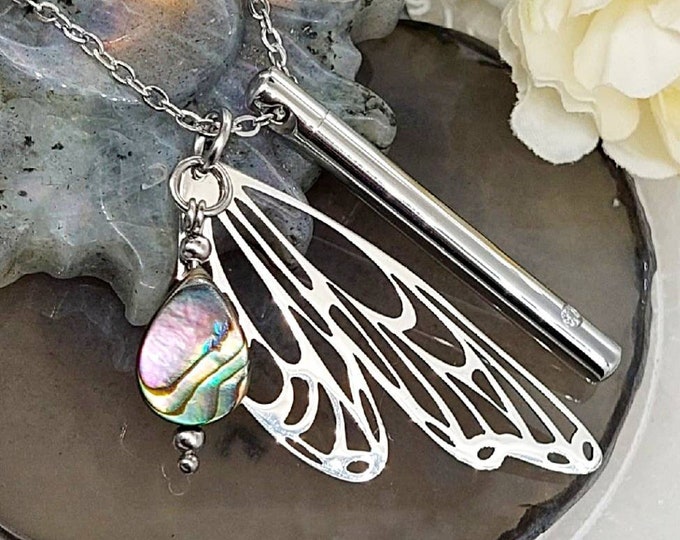 Dragonfly Wing Urn Necklace for Ashes | Butterfly Urn Jewellery | Pendant for Cremains | Pretty Cremation Jewelry for Mom, Sister, Daughter