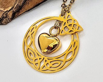 Gold Celtic Knot Urn Necklace | Circle of Life Celtic Knot Urn Pendant | Small Urn Pendant | Cremation Jewelry | Urn Jewelry Ashes Necklace