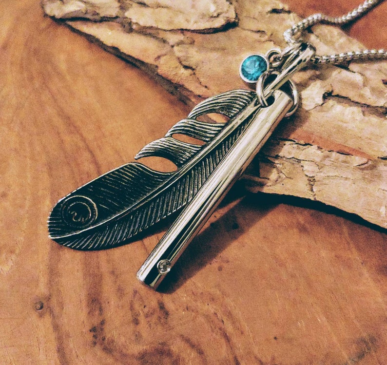 Stainless Steel Feather Memorial Urn Pendant Feather Urn Necklace Cremation Jewelry Ash or Hair Locket Necklace Cremation Necklace
