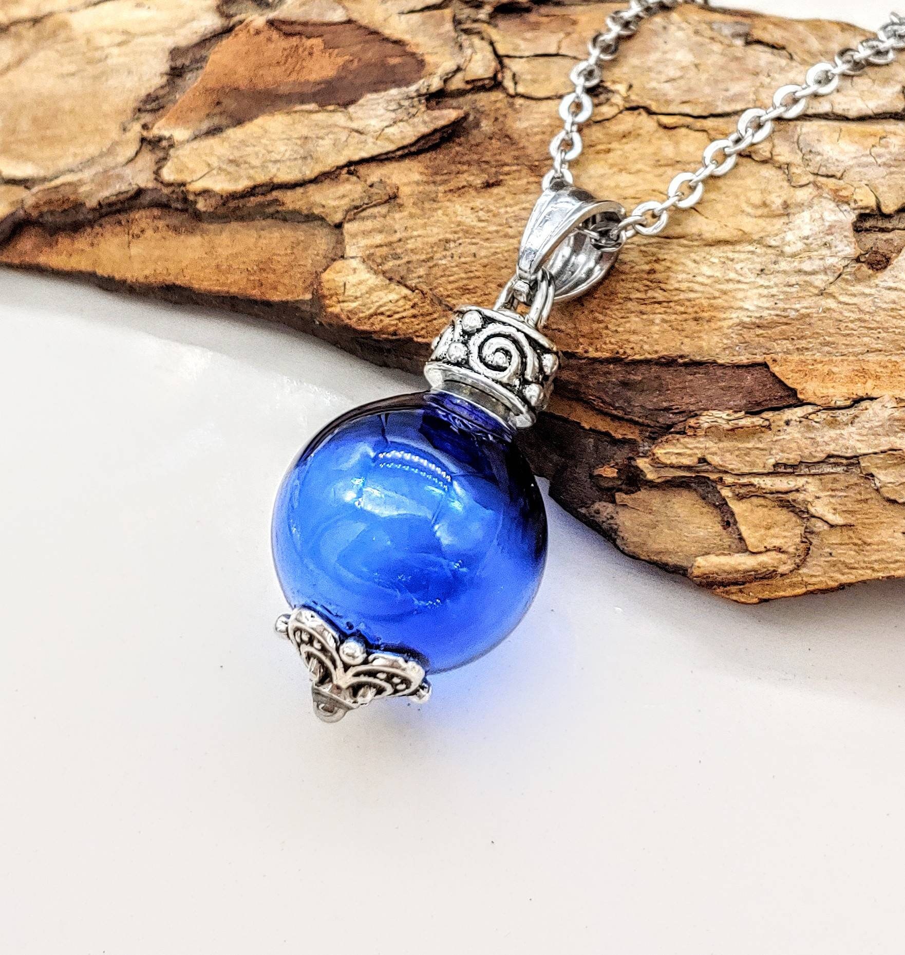 Blue Glass Urn Pendant | Fillable Jewelry | Sapphire Blue Urn Necklace ...