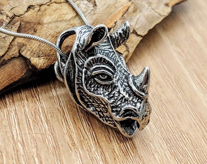 Rhinoceros Necklace for Ashes | Ash Holder | Cremation Jewelry | Rhino Necklace Urn Pendant | Memorial Jewelry | Animal Urn Necklace