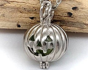 Keepsake Silver Pumpkin Locket Glass Urn Necklace | Pumpkin Necklace for Ashes | Cremation Jewelry Jewellery | Urn Jewelry for  Cremains