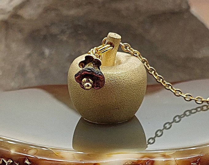 Small Fillable Brass Apple Locket Pendant | Cremation Jewelry | Urn Necklace | Memorial Ash Jewelry | Ash Holder | Keepsake Gift for Teacher