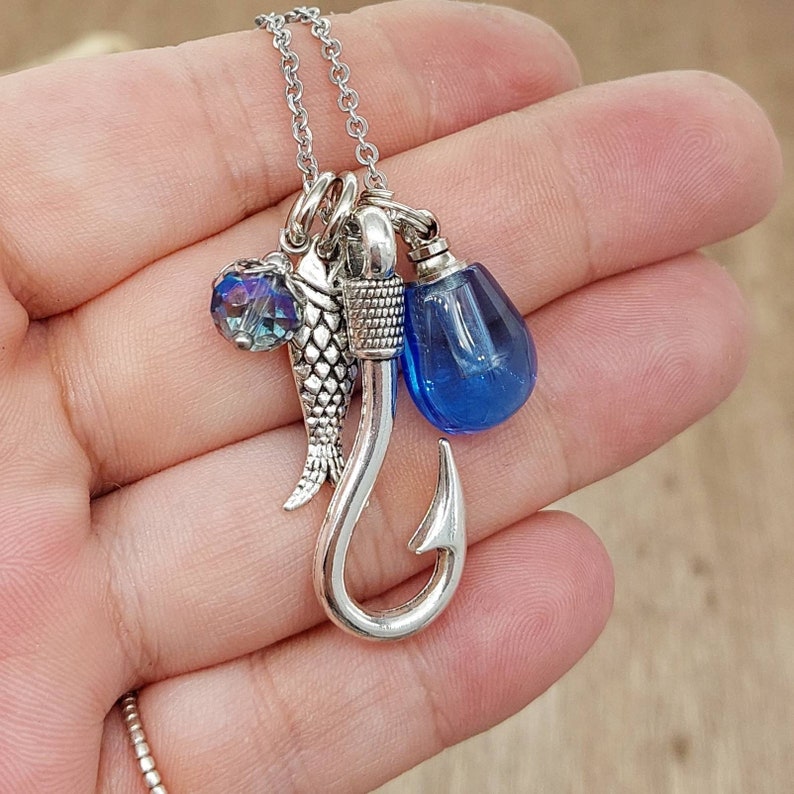 Fish Hook Urn Necklace Fishing Urn Memorial Cremation Etsy