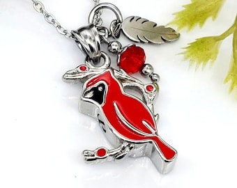 Red Cardinal Urn Necklace: Cremation Urn Jewelry, Memorial Ash Keepsake