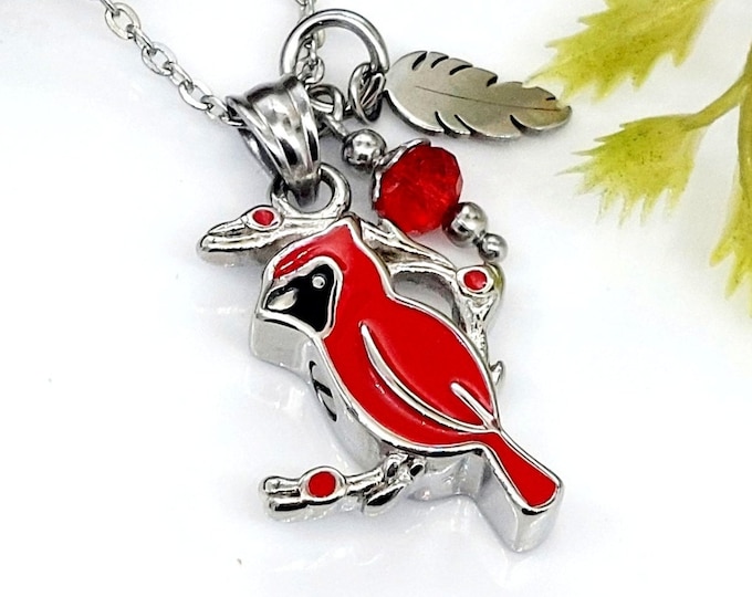 Red Cardinal Bird Urn Necklace for Ashes | Cremation Jewelry | Urn Jewelry | Sympathy Gift | Memorial Ashes Jewellery | Human Ash Keepsake