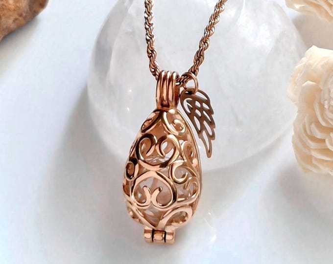 Teardrop Cremation Ashes Locket | Urn Necklace, Rose Gold Stainless Steel Cremation Jewelry