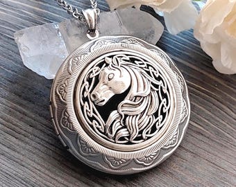 Horse Memorial Locket Necklace with Custom Fitted Fillable Disc | DIY Cremation Jewelry for Ashes or Horses Hair | Keepsakes Jewelry Gifts