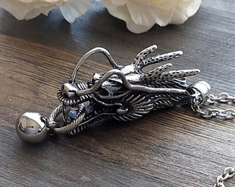 Dragon Cremation Jewelry Necklace for Ashes | Keepsake Jewellery for Men | Memorial Ashes Urn Jewelry | Funeral Gift | Small Ash Holder