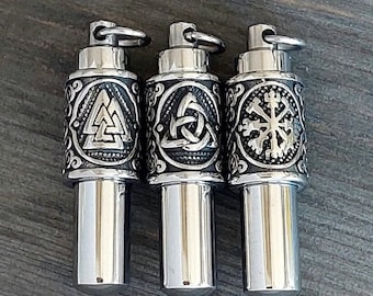 Viking Urn Jewelry for Ashes | Urn Necklace for Men | Vegvisir, Celtic Trinity Knot, Odins Knot Pendant for Cremains | Cremation Jewellery