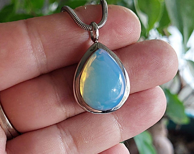 Small Opalite Urn Necklace for Ashes | Cremation Jewelry | Urn Jewellery | Pretty Keepsake Memorial Gifts for Loss of Loved One