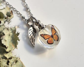 Monarch Butterfly Urn Necklace | Small Keepsake Ashes Pendant | Cremation Ash Jewelry | Memorial Gifts for Her