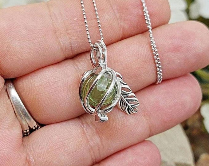 Sterling Silver Feather Locket : Glass Orb Cremation Jewelry | Memorial Ashes Keepsake | Urn Necklace | Sympathy Gifts