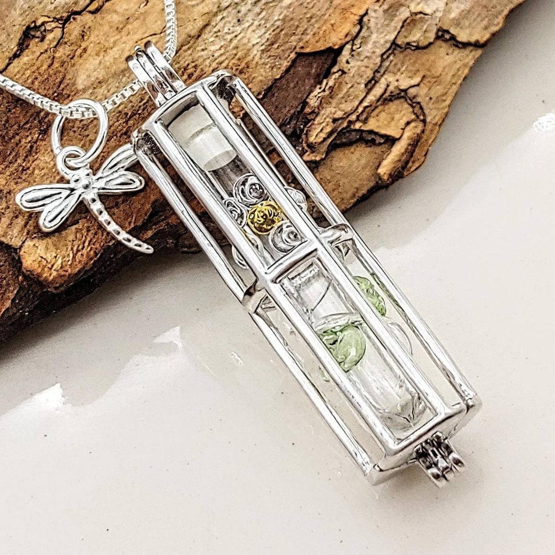 thumbnail image 2 of Mystical Dragonfly Cremation Urn Keepsake Pendant Necklace – 24" Chain, Velvet Pouch, Fill Kit, Hand Assembled 2 of 2