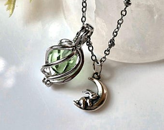 925 Sterling Silver Moon Bunny Urn Necklace: Glass Ashes Locket | Keepsake Cremation Jewelry for Women