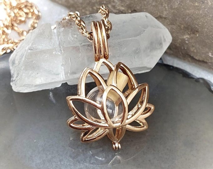 Lotus Flower Urn Necklace | Rose Gold Stainless Steel Cremation Ashes Urn Jewelry, Ash Cremains Pendant, Sympathy Gift for Her