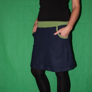 Jean Skirt, stretch skirt, blue skirt, midi size 36 - 44 (UAS 8 - 16)