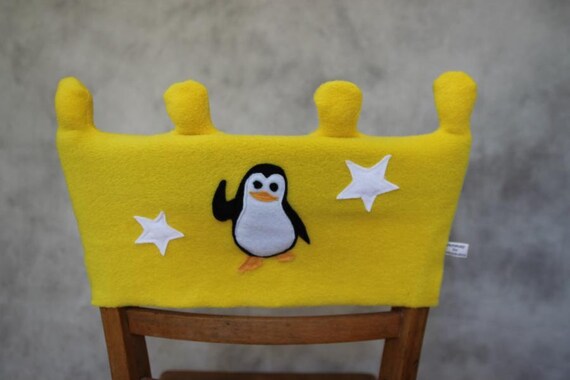 Chair Cover Crown Name Shoulder Throw Penguin School Etsy