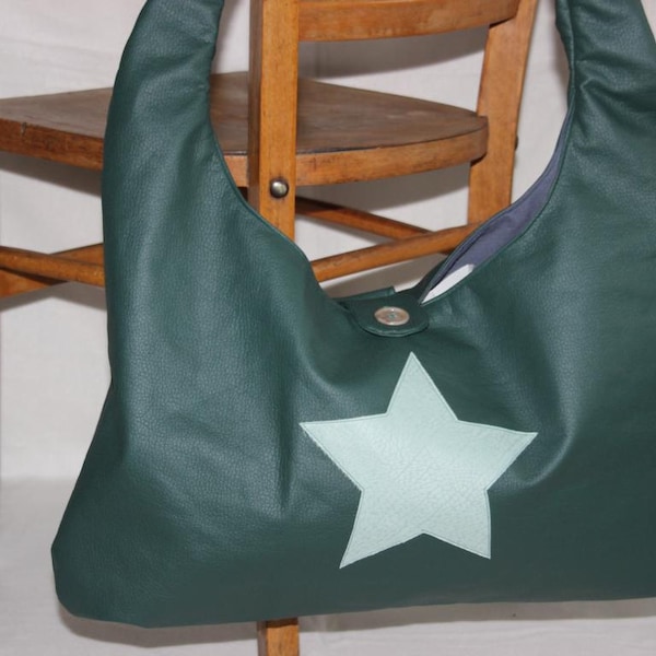Kunstleder Tasche XL Stern groß grün oder schwarz (16)
