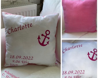 Birth pillow anchor decorative pillow name baptism pillow personalisable
