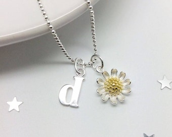 Daisy Necklace, Sterling Silver Daisy Necklace, Sterling Silver Necklace, Bridesmaid Necklace, Initial Necklace, Letter Necklace, Talisman