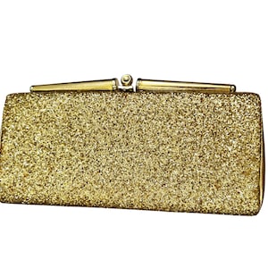 Goldene Vintage Abendtasche mit Glitzer - Mid-Century Party Geldbörse mit Kiss-Lock-Rahmen