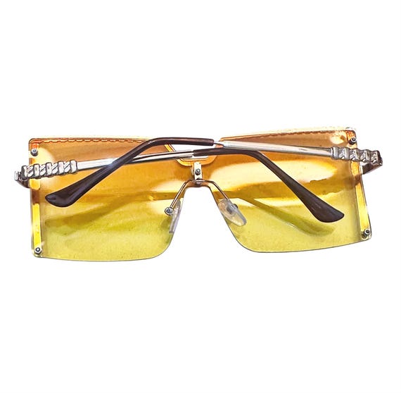 Yellow Gradient 1990s Square Statement Sunglasses - image 4