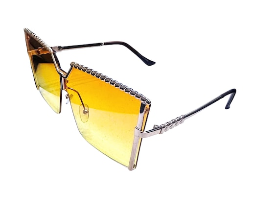 Yellow Gradient 1990s Square Statement Sunglasses - image 1