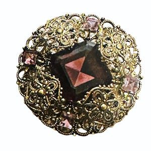 Vintage West German Filigree Brooch with Amethyst & Light Amethyst Glass Stones