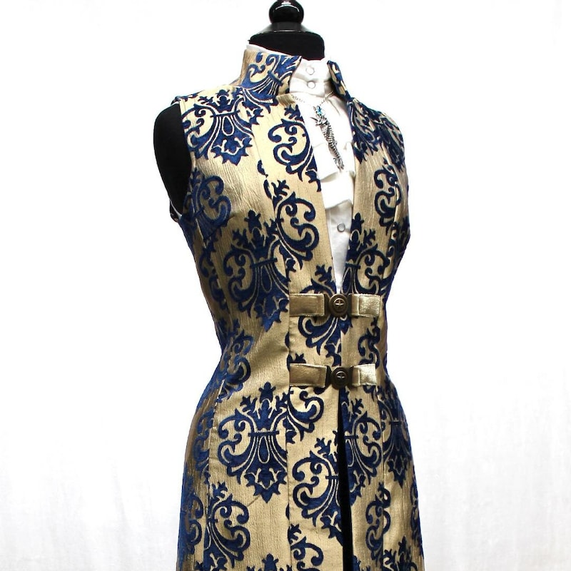 Plus Size Brocade 3 pieces Vest Coat suit in Blue main image 1