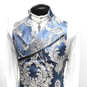 CAVALIER VEST - Ice Blue Satin Brocade