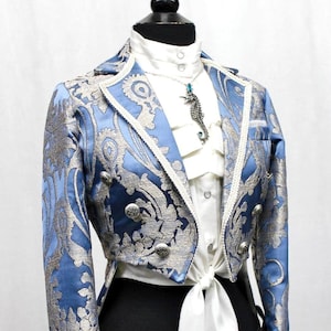 HARLEQUIN TAILCOAT - Ice Blue Satin Brocade - only size XXL left!