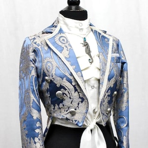 HARLEQUIN TAILCOAT - Ice Blue Satin Brocade