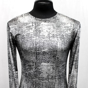 MEN&#39;S LONG SLEEVE T-shirt - Silver Metallic Fabric