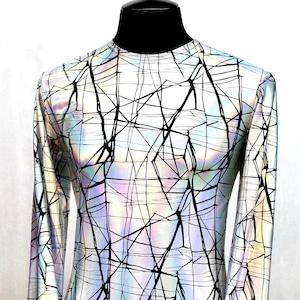 MEN&#39;S LONG SLEEVE T-shirt - Cracked Hologram Fabric - White