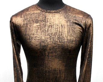 MEN'S LONG SLEEVE T-shirt - Gold Metallic Fabric