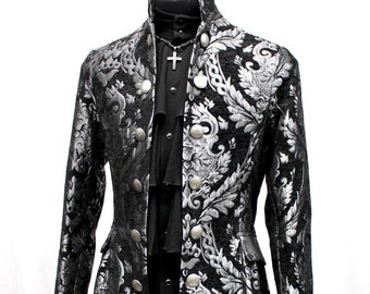 Order Of The Dragon Coat - Silver/Black Tapestry Brocade