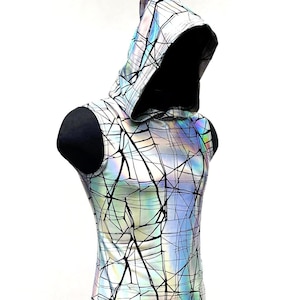 MEN'S SLEEVELESS HOODIE T - Cracked Hologram - White *** 3X Only ***