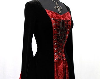 DRAGONLADY DRESS - Black Velvet with Red Velvet contrast