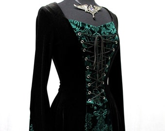 DRAGONLADY DRESS - Black Velvet with Green Velvet contrast - XXXl only